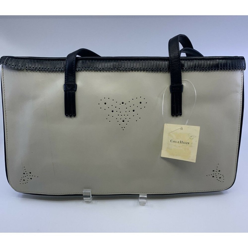 Cole Haan Leather Handbag Slim Shopper Ivory Black